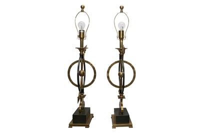 Lot 203 - PAOLO MOSCHINO FOR NICHOLAS HASLAM, A PAIR OF ARMILLARY STYLE TABLE LAMPS, CONTEMPORARY