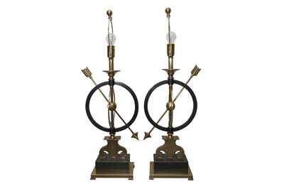 Lot 284 - PAOLO MOSCHINO FOR NICHOLAS HASLAM, A PAIR OF ARMILLARY STYLE TABLE LAMPS, CONTEMPORARY