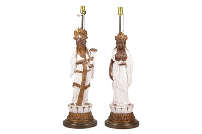 Lot 596 - A PAIR OF LARGE CHINESE FIGURAL TABLE LAMPS