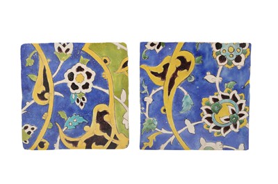 Lot 412 - FOUR SAFAVID CUERDA SECA POTTERY TILES WITH FLORAL SPRAYS