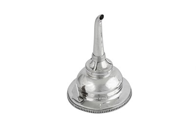 Lot 641 - A George IV Irish sterling silver wine funnel, Dublin 1821 by James Fray, retailed by Matthew West
