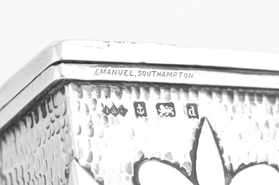 Lot 437 - An Edwardian ‘Arts and Crafts’ sterling silver cigarette box, Birmingham 1903 by John William Barrett