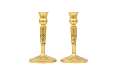 Lot 292 - A PAIR OF CHINESE FUJANESE GILT-LACQUER CANDLESTICKS.