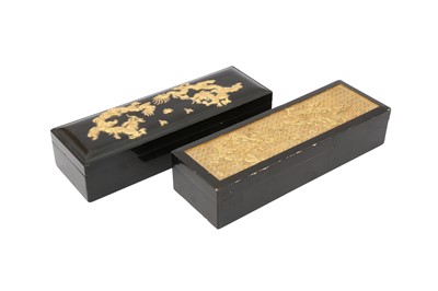 Lot 301 - TWO CHINESE FUJIANESE LACQUER AND GILT 'DRAGON' GLOVE BOXES.