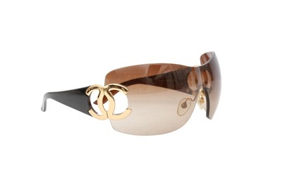 Lot 275 - Chanel Brown Rimless CC Logo Shield Sunglasses