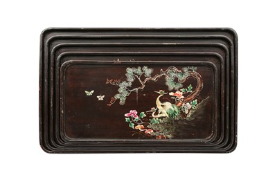 Lot 295 - A SET OF FIVE CHINESE FUJIANESE LACQUER TRAYS.