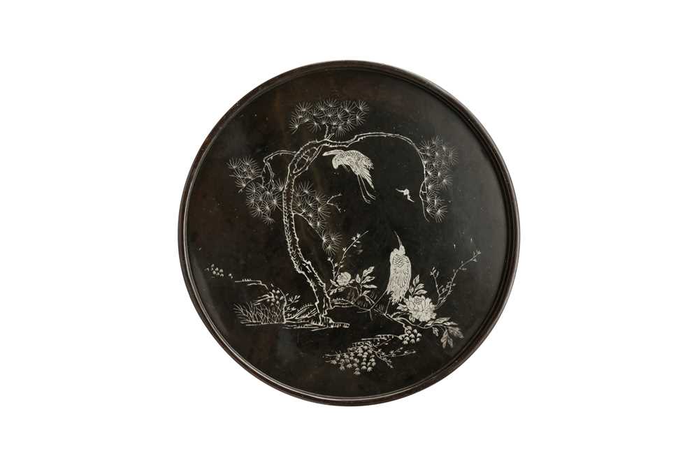 Lot 296 - A LARGE CHINESE FUJIANESE LACQUER 'CRANES' TRAY.