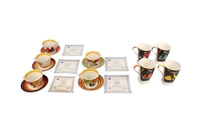 Lot 91 - A COLLECTION OF LIMITED EDITION WEDGWOOD CLARICE CLIFF CENTENARY CUPS AND SAUCERS, CIRCA 1999