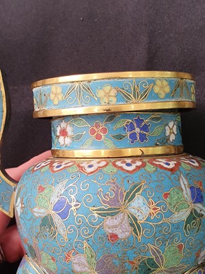 Lot 275 - A CHINESE CLOISONNÉ TRIPOD CENSER AND COVER.