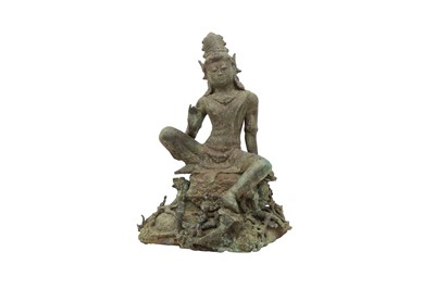 Lot 388 - AN INDONESIAN BRONZE FIGURE OF A BODHISATTVA.