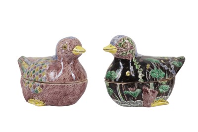 Lot 595 - TWO CHINESE POTTERY TERRINES IN THE FORM OF A DUCK, 19TH CENTURY