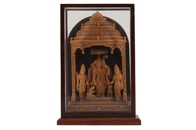 Lot 549 - AN INDIAN FINELY CARVED SANDALWOOD SHRINE, 20TH CENTURY