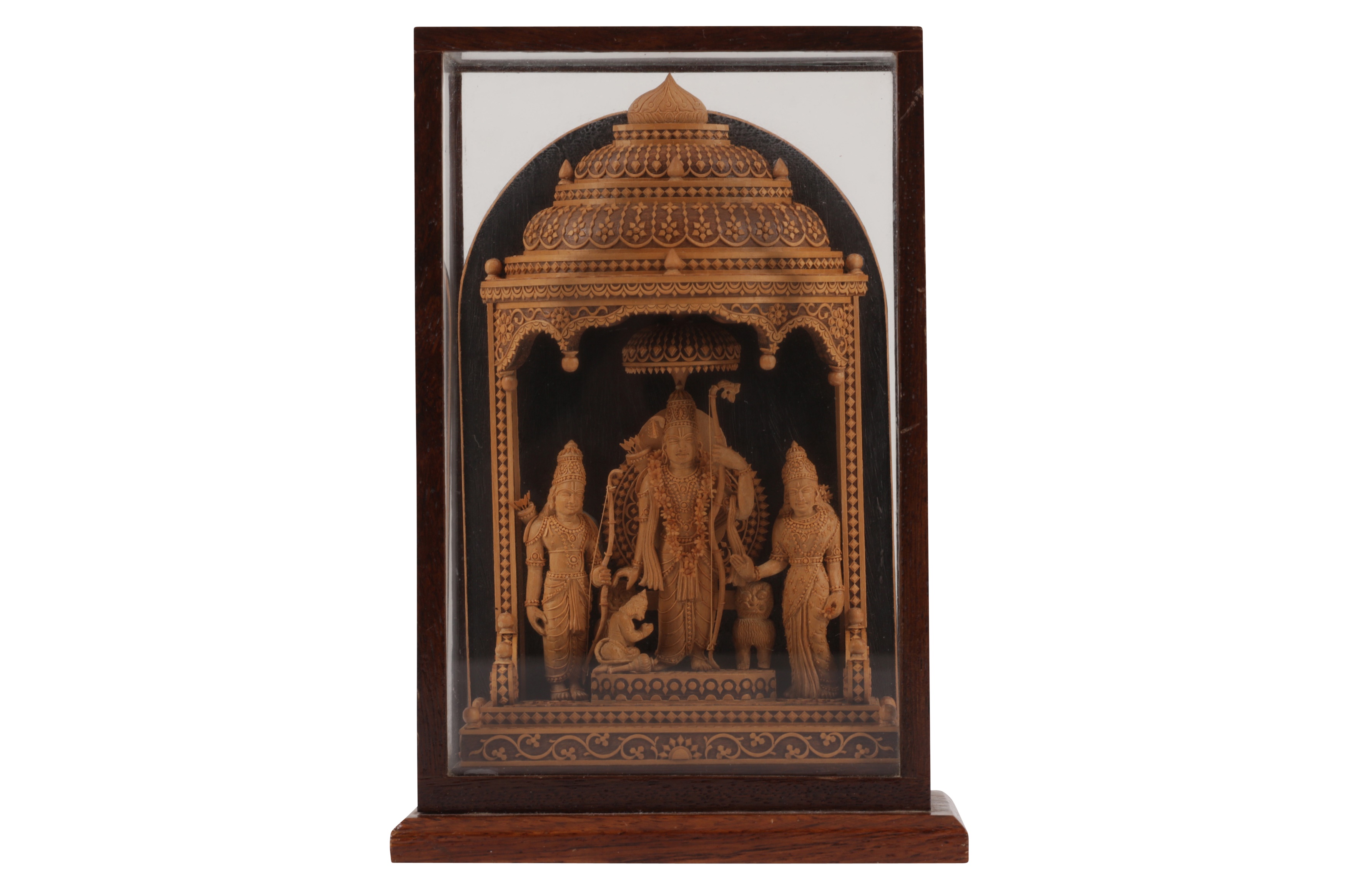 Lot 549 - AN INDIAN FINELY CARVED SANDALWOOD SHRINE,