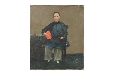 Lot 627 - A CHINESE EXPORT OIL PAINTING OF A LADY.