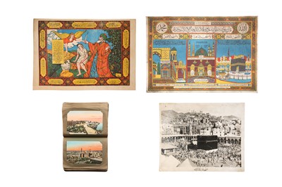 Lot 444 - A GROUP OF HAJJ-RELATED SOUVENIRS AND A TRAVEL POSTCARDS ALBUM