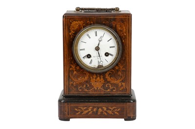 Lot 359 - A MARQUETRY INLAID ROSEWOOD MANTEL CLOCK