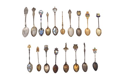 Lot 189 - A MIXED GROUP OF SILVER AND ENAMEL SOUVENIR SPOONS