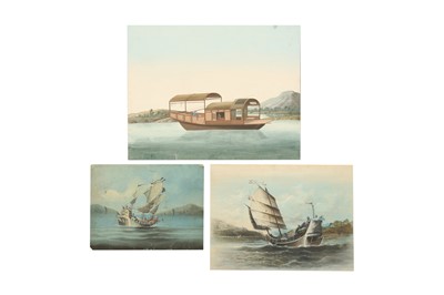 Lot 623 - THREE CHINESE EXPORT STUDIES OF BOATS.