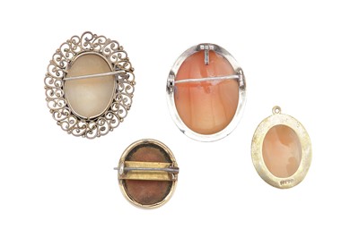 Lot 110 - A GROUP OF FOUR SHELL CAMEO BROOCHES