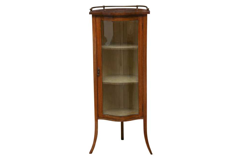 Lot 16 - AN EDWARDIAN MAHOGANY AND LINE INLAID SERPENTINE DISPLAY CABINET