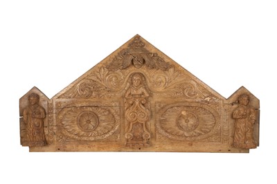 Lot 193 - A 19TH CENTURY ECCLESIASTICAL CARVED OAK PANEL