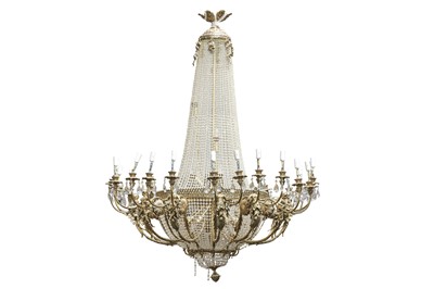 Lot 116 - AN EXCEPTIONALLY LARGE AND ORNATE 19TH CENTURY FRENCH STYLE BRASS TENT AND BAG CHANDELIER