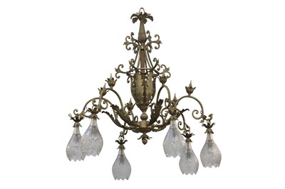 Lot 46 - A PAIR OF SIX BRANCH GILT BRASS CHANDELIERS