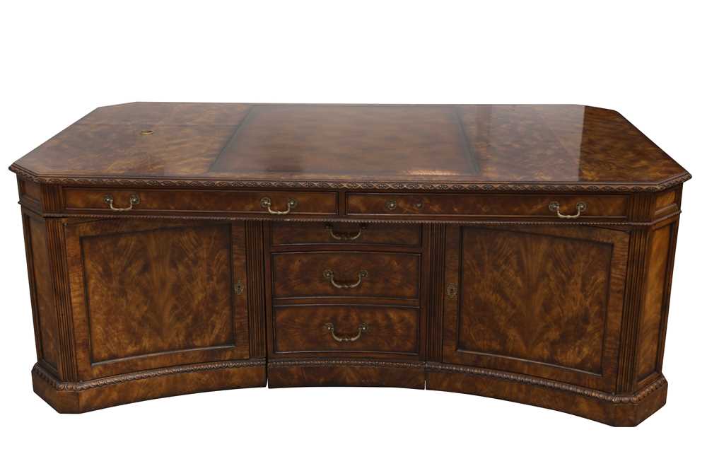 Lot 110 - A THEODORE ALEXANDER FIGURED MAHOGANY PARTNERS DESK