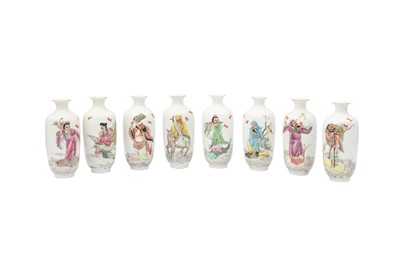 Lot 620 - A SET OF EIGHT CHINESE FAMILLE ROSE 'IMMORTALS' VASES.