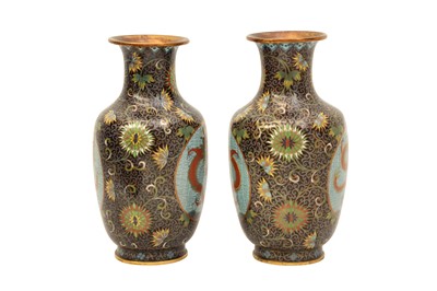 Lot 482 - A PAIR OF CHINESE CLOISONNE ENAMEL 'DRAGON' VASES