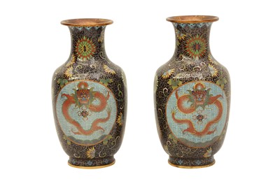 Lot 482 - A PAIR OF CHINESE CLOISONNE ENAMEL 'DRAGON' VASES