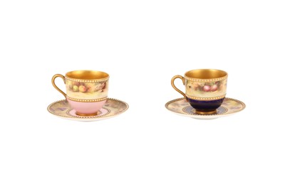 Lot 145 - TWO 20TH CENTURY ROYAL WORCESTER FRUIT PAINTED CABINET CUPS AND SAUCERS