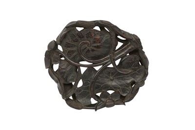 Lot 1 - A CHINESE WOOD 'LOTUS LEAVES'  STAND.