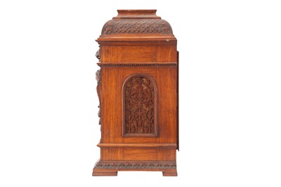 Lot 8 - A LATE 19TH CENTURY CARVED OAK WESTMINSTER CHIME MUSICAL BRACKET CLOCK