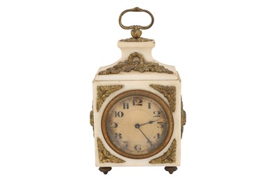 Lot 141 - A FRENCH GILT METAL AND ALABASTER MANTEL CLOCK, LATE 19TH TO EARLY 20TH CENTURY