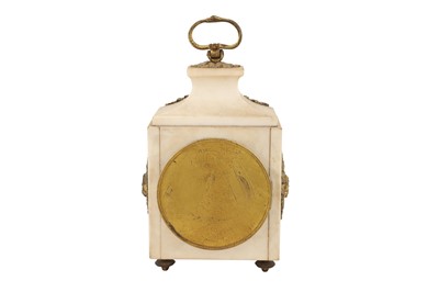 Lot 141 - A FRENCH GILT METAL AND ALABASTER MANTEL CLOCK, LATE 19TH TO EARLY 20TH CENTURY