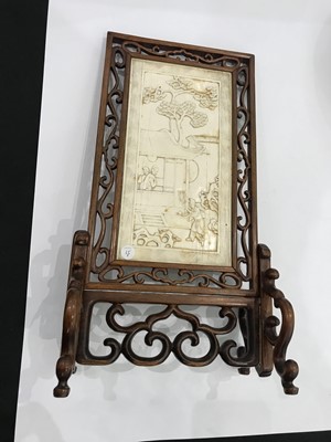 Lot 35 - λ A CHINESE MINIATURE IVORY TABLE SCREEN.