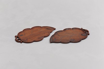 Lot 2 - A PAIR OF CHINESE WOOD 'LEAF' TRAYS.