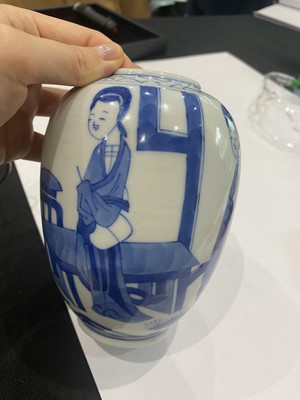 Lot 497 - A CHINESE BLUE AND WHITE LADIES JAR.