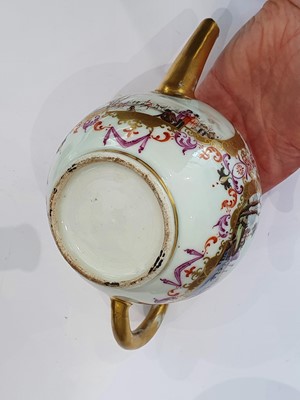 Lot 538 - A CHINESE GILT-DECORATED FAMILLE ROSE MEISSEN-STYLE TEAPOT.