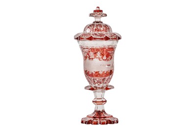 Lot 271 - A LARGE BOHEMIAN RUBY FLASHED GLASS GOBLET AND COVER