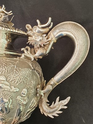 Lot 266 - λ A FINE CHINESE EXPORT SILVER THREE-PIECE TEA SERVICE.