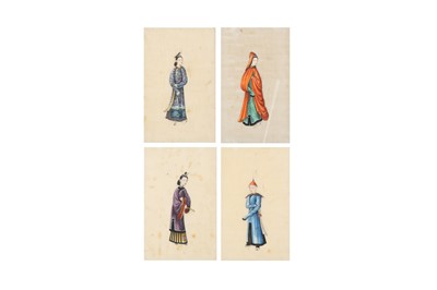 Lot 624 - A SET OF FOUR CHINESE EXPORT RICE PAPER PAINTINGS.