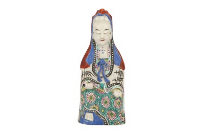 Lot 417 - A CHINESE CANTON ENAMEL FIGURE OF GUANYIN, 20TH CENTURY