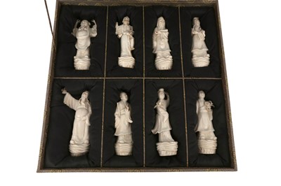Lot 419 - A SET OF EIGHT CHINESE POTTERY FIGURES OF IMMORTALS, LATER BOXED