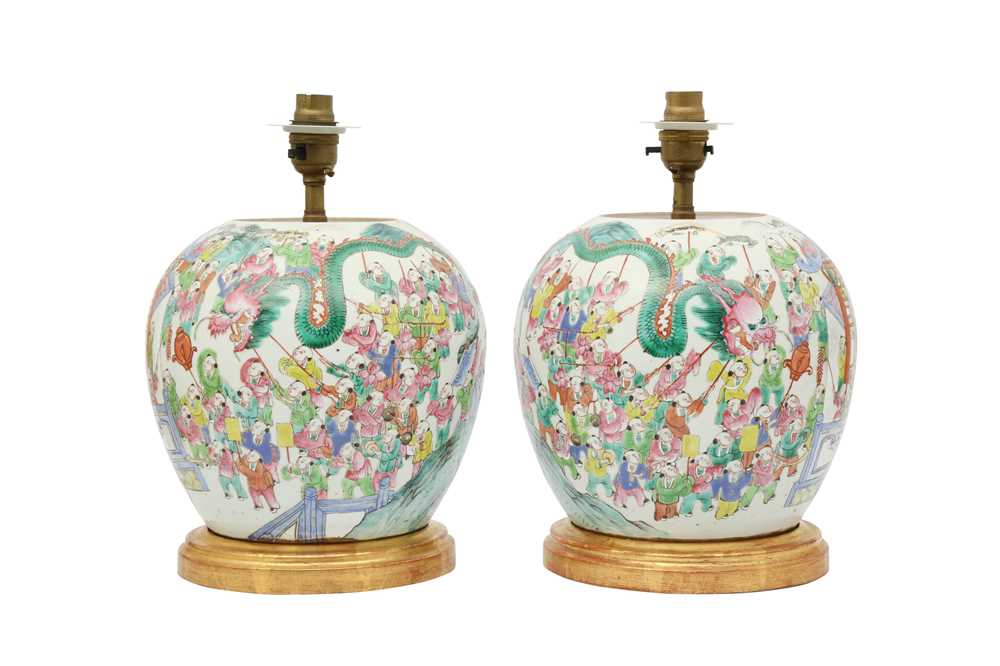 Lot 546 - A PAIR OF CHINESE FAMILLE ROSE 'HUNDRED BOYS' JARS.