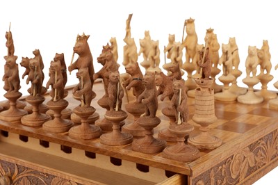Lot 62 - BEARS OF BERNE' A RARE SWISS CARVED SOFT WOOD CHESS SET