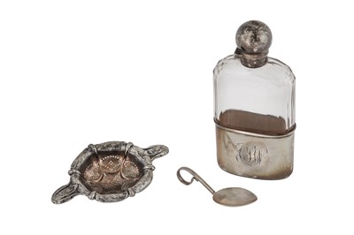 Lot 63 - A VICTORIAN STERLING SILVER MOUNTED SPIRIT OR HIP FLASK, LONDON 1896 BY CHARLES FOX AND CO