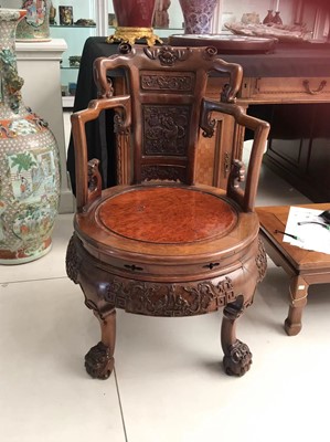 Lot 811 - A CHINESE CARVED WOOD CHAIR.
