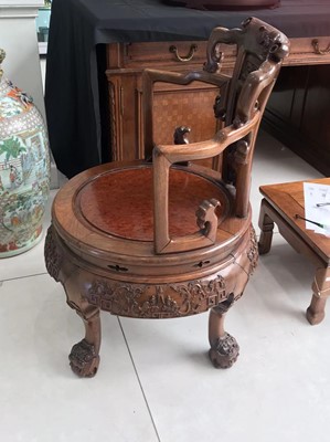 Lot 811 - A CHINESE CARVED WOOD CHAIR.